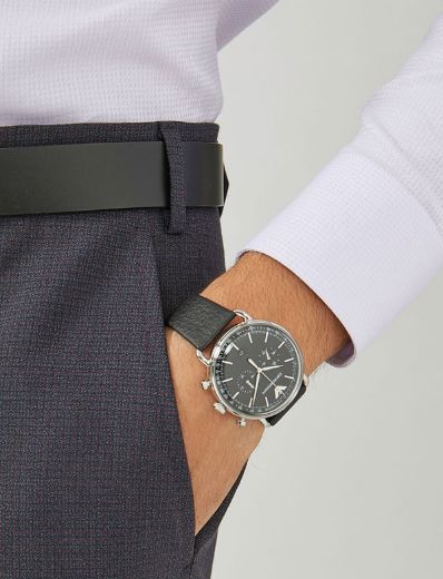 Emporio Armani Men’s Chronograph Quartz Leather Strap Black Dial 43mm Watch AR11143