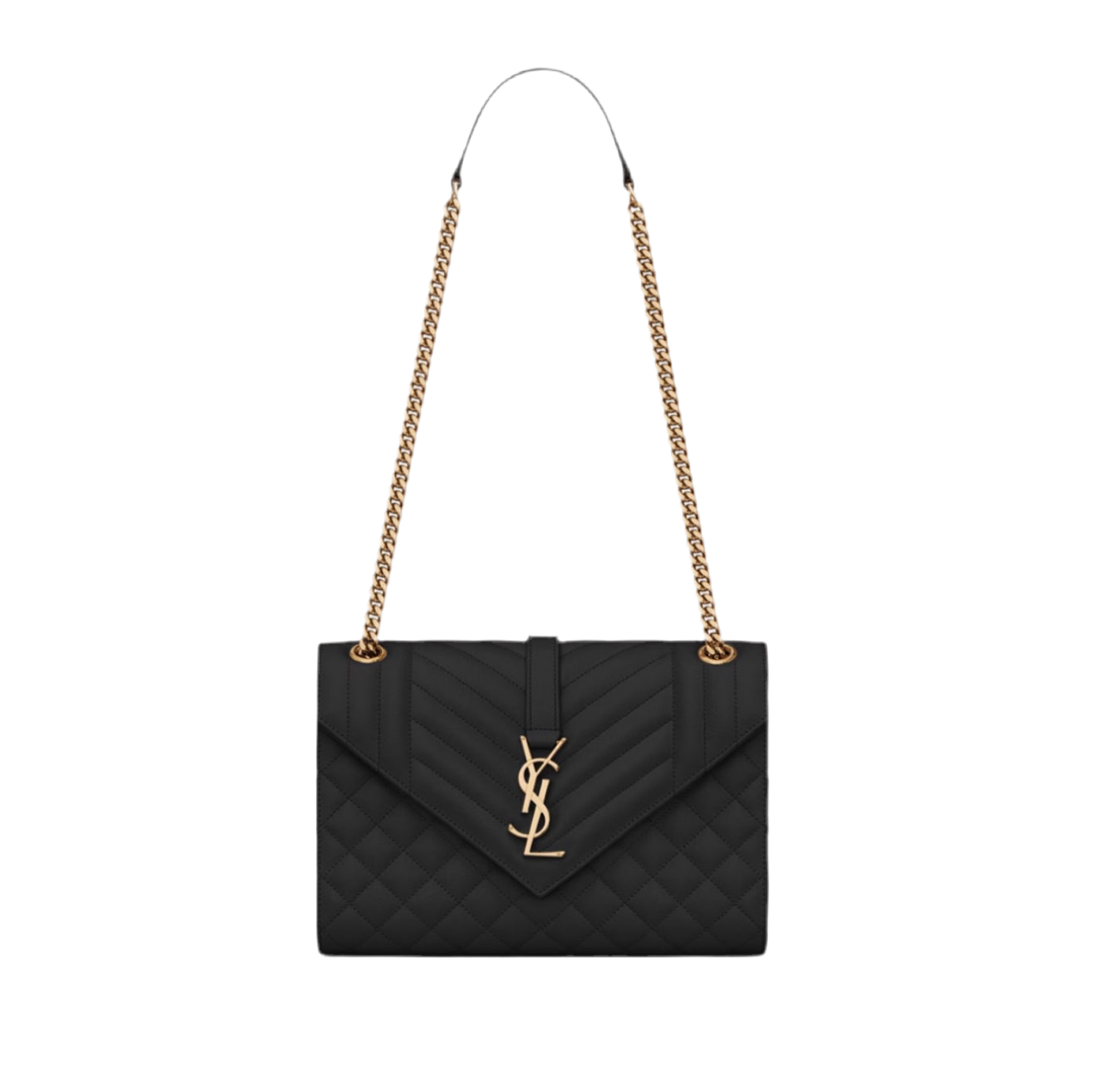 YSL Envelope Quilted Grain Bag Black