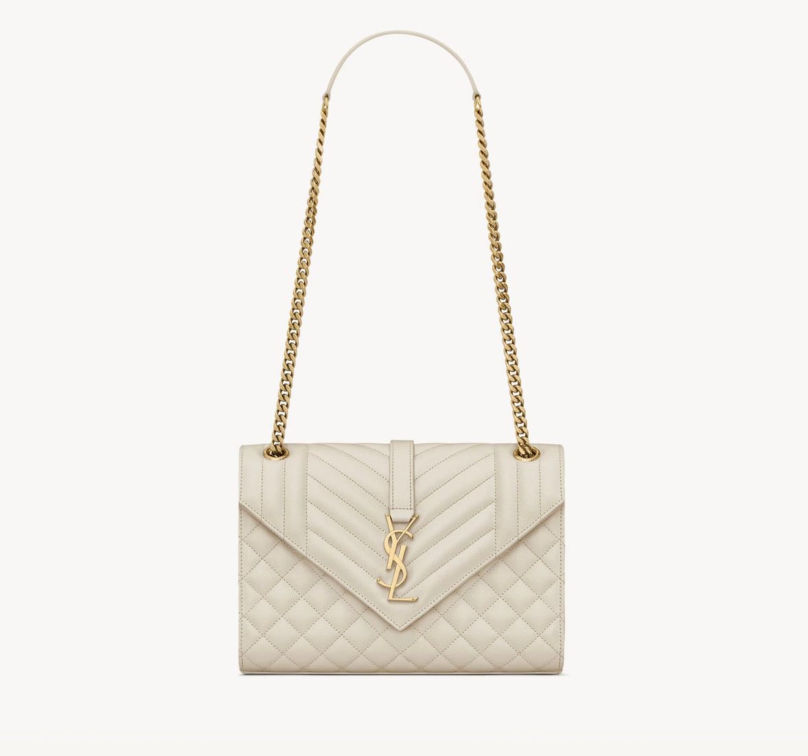 YSL Envelope Quilted Grain Bag WHITE