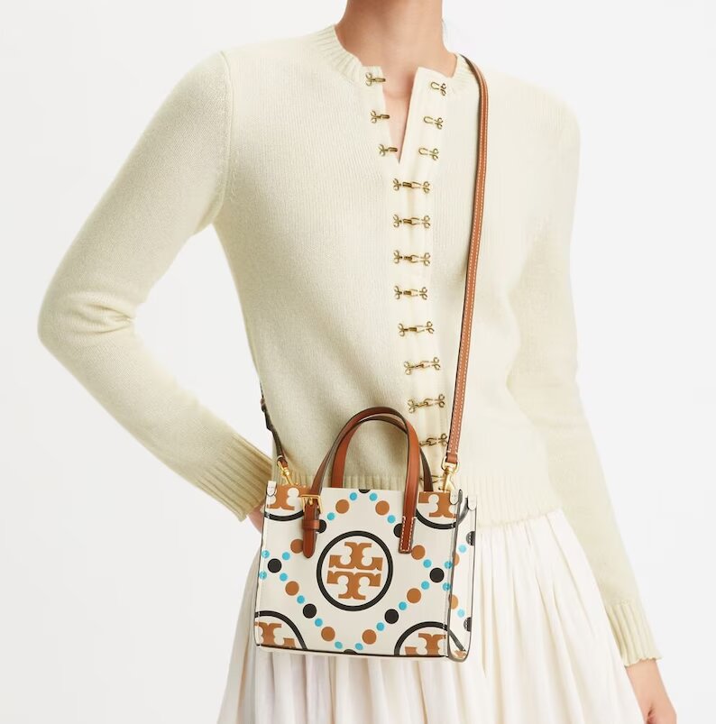 Tory Burch T Monogram Contrast Embossed Square Tote (Mini)