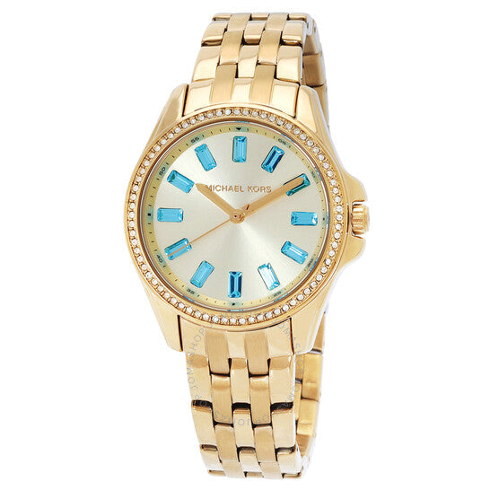 Michael Kors Mini Pilot Pave Quartz Gold Dial Ladies Watch mk7366