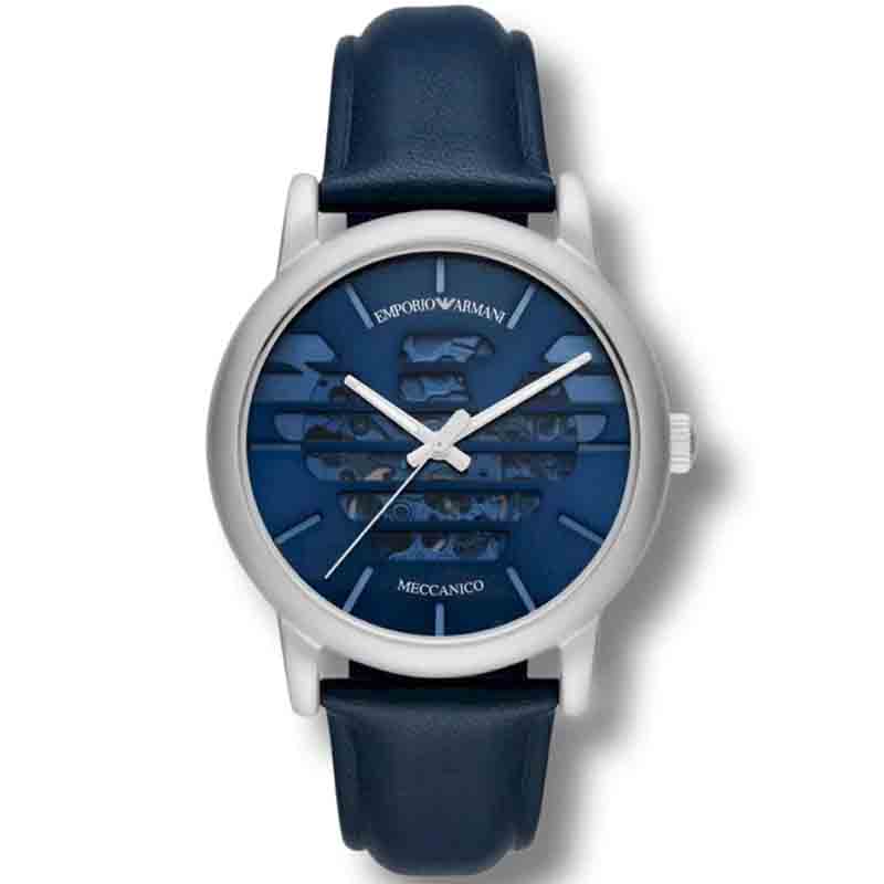 Emporio Armani - Men’s Automatic Leather Strap Blue Dial 43mm Watch AR60030