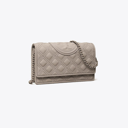 Tory Burch Fleming Matte Chain Wallet Grey Heron