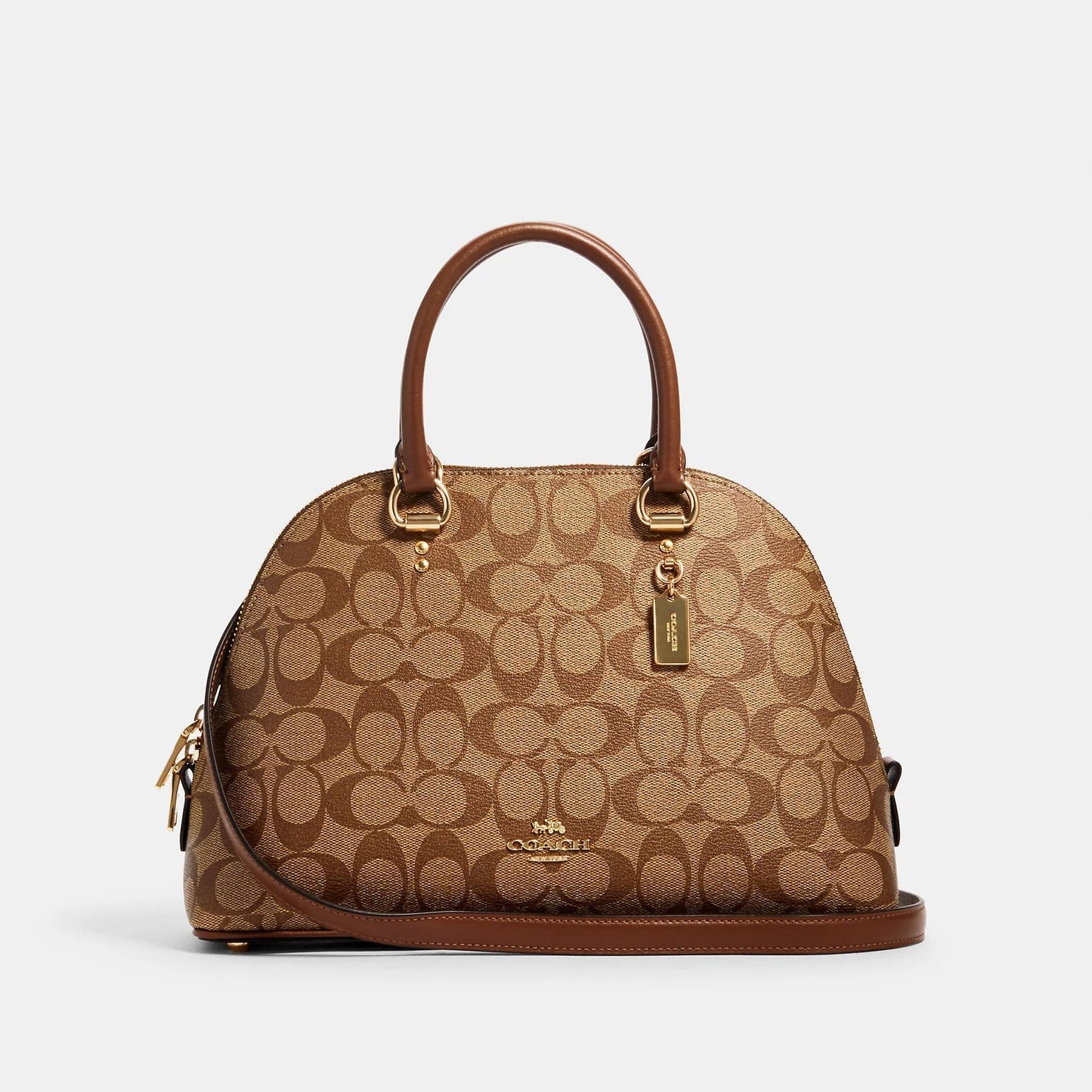 Coach Katy Satchel In Signature Canvas Khaki Saddle