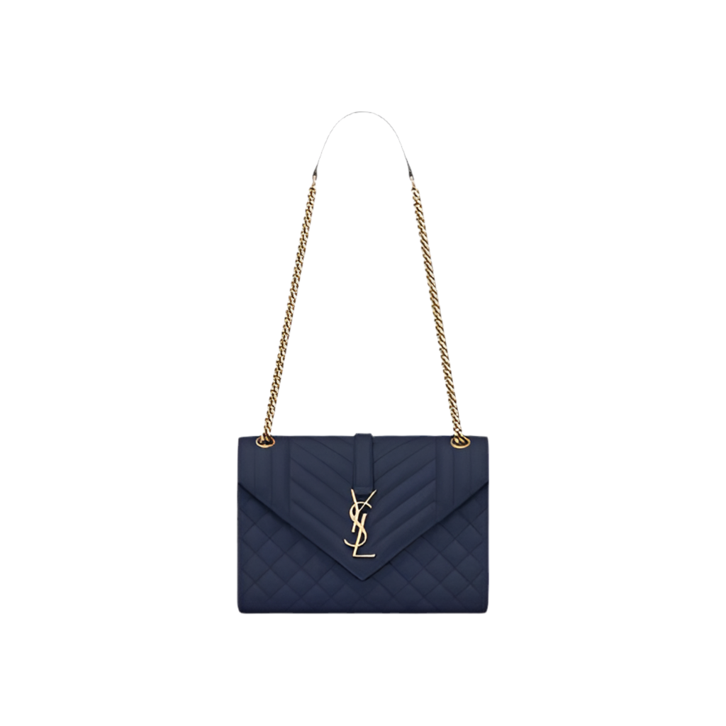 YSL Envelope Quilted Grain Bag Blue