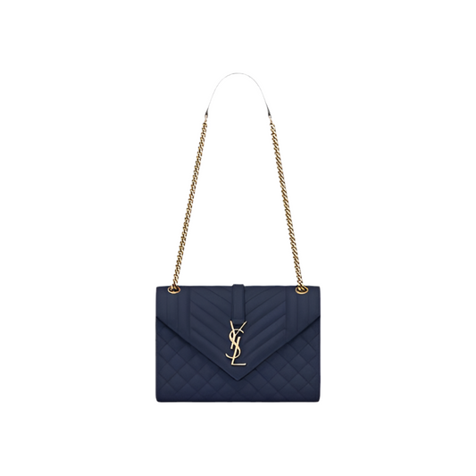 YSL Envelope Quilted Grain Bag Blue