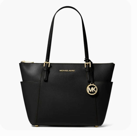 Michael Kors Black Leather Jet Set Medium Travel Tote