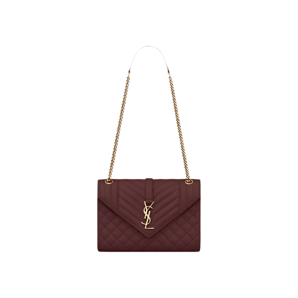 YSL Envelope Quilted Grain Bag Maroon