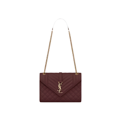 YSL Envelope Quilted Grain Bag Maroon
