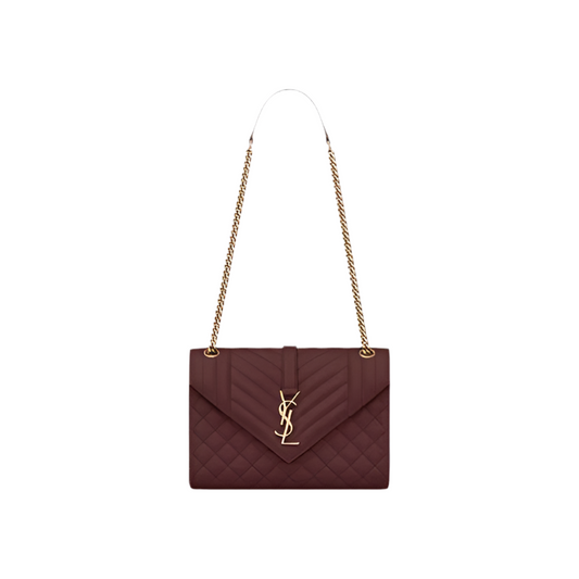 YSL Envelope Quilted Grain Bag Maroon