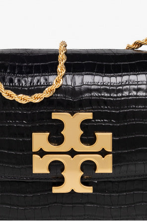 Tory Burch Large Eleanor Croc-Embossed leather Convertible Shoulder Bag in Black