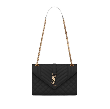 YSL Envelope Quilted Grain Bag Black