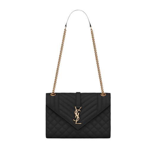 YSL Envelope Quilted Grain Bag Black