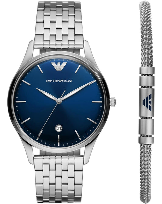 Emporio Armani Special Edition Three Hand Stainless Steel Watch and Bracelet Set AR80048