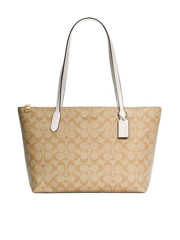 Coach City Zip Tote In Signature Canvas (Light Khaki Chalk)