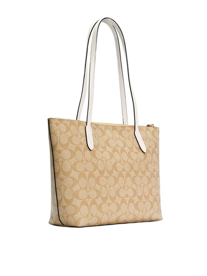 Coach City Zip Tote In Signature Canvas (Light Khaki Chalk)