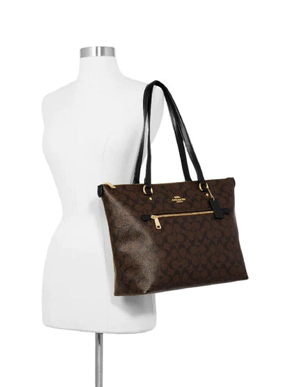 Coach Gallery Tote In Signature Canvas Brown Black