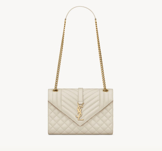 YSL Envelope Quilted Grain Bag WHITE