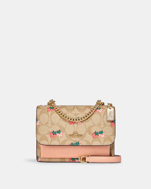 Mini Klare Crossbody In Signature Canvas With Strawberry Print