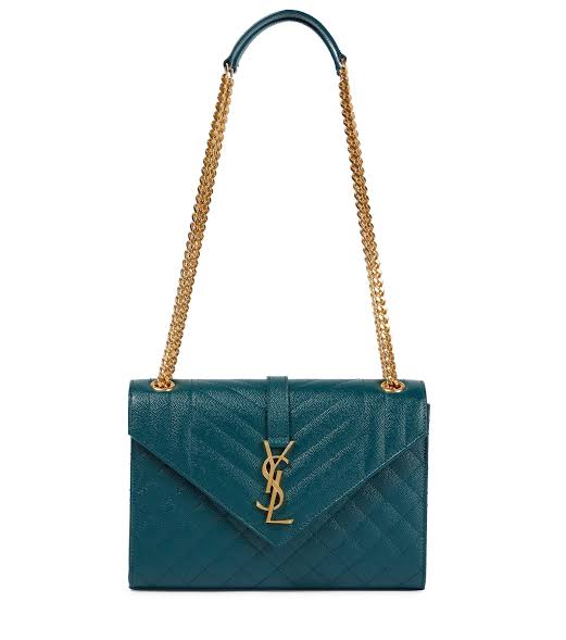 YSL Envelope Quilted Grain Bag Green