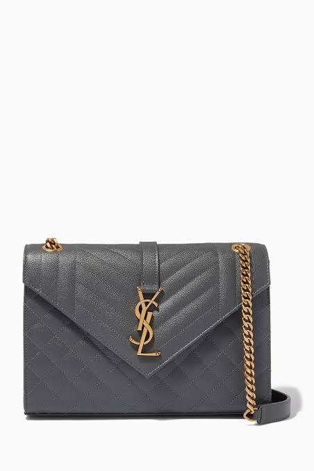 YSL Envelope Quilted Grain Bag grey