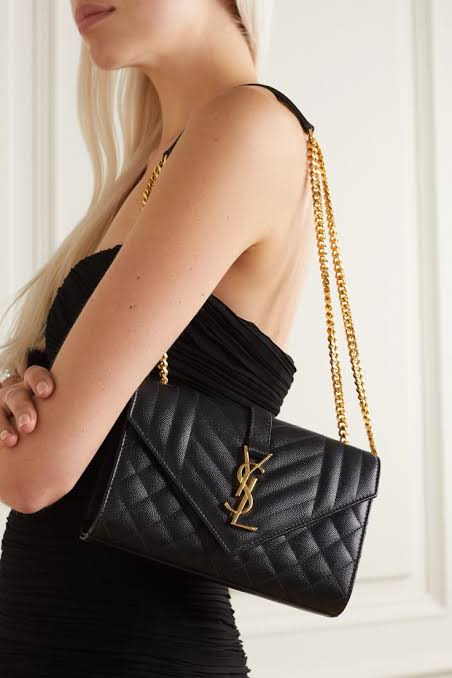 YSL Envelope Quilted Grain Bag Maroon