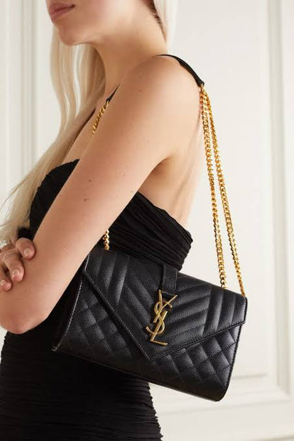 YSL Envelope Quilted Grain Bag Maroon