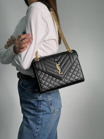 YSL Envelope Quilted Grain Bag Maroon