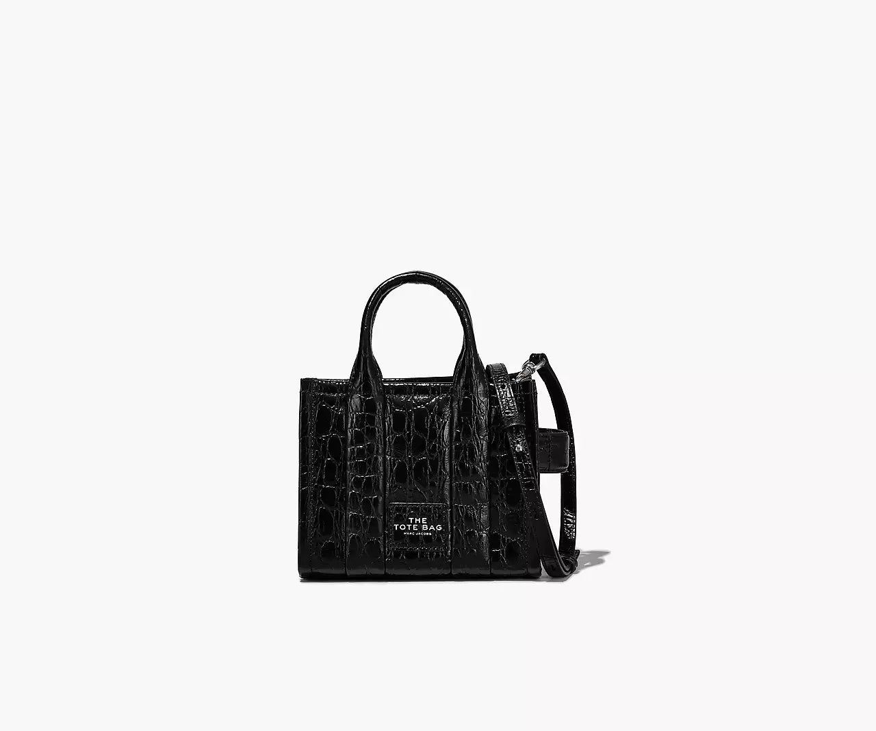 MARC JACOBS THE CROC-EMBOSSED MINI TOTE BAG (BLACK)