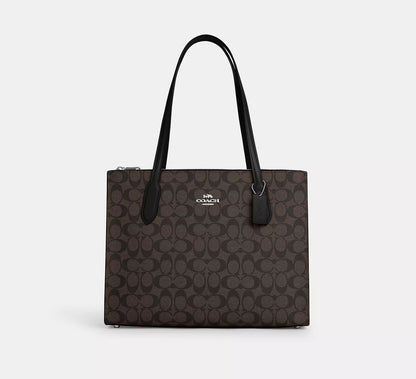 Coach Nina Tote In Signature Canvas Silver/Brown Black