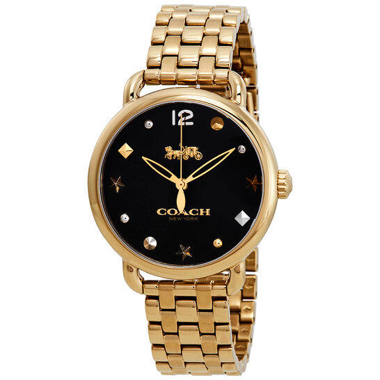 COACH Delancey Black Dial Yellow Gold-tone Ladies Watch