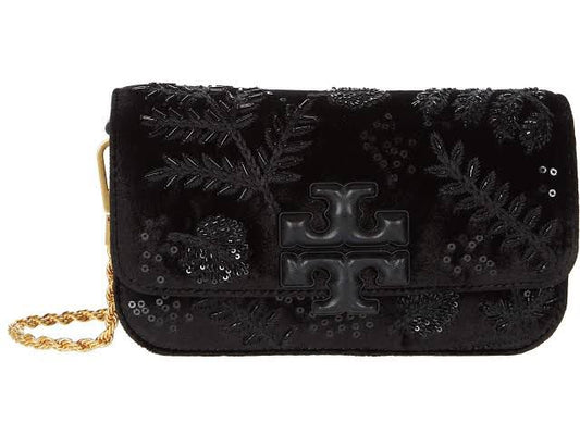 Tory Burch Black ‘Eleanor’ Velvet embriodered crossbody bag