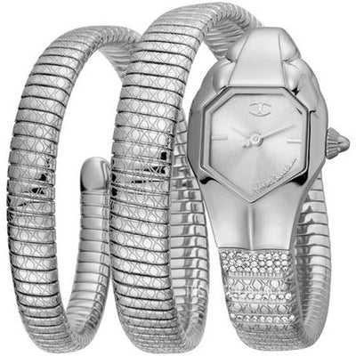 JUST CAVALLI LADIES GLAM SNAKE SEPTAGON SILVER DIAL LADIES WATCH (JC1L112M0015)