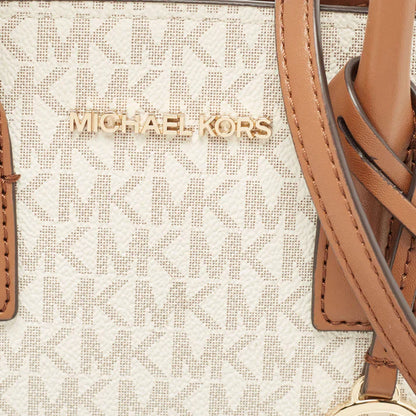 Michael Kors Signature Coated Canvas and Leather Avril Satchel (Brown/Off White)