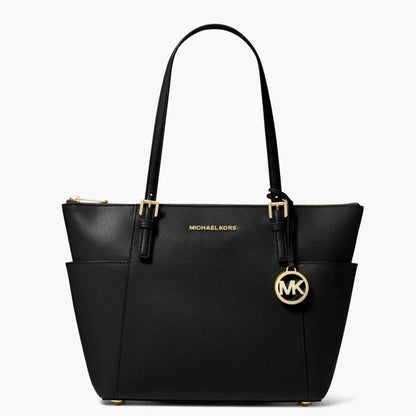 Michael Kors Black Leather Jet Set Medium Travel Tote