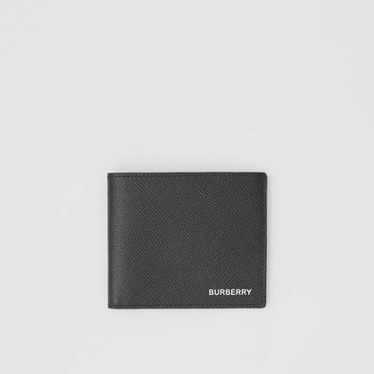BURBERRY Grainy Leather International Bifold Black Men Wallet Black 8cc