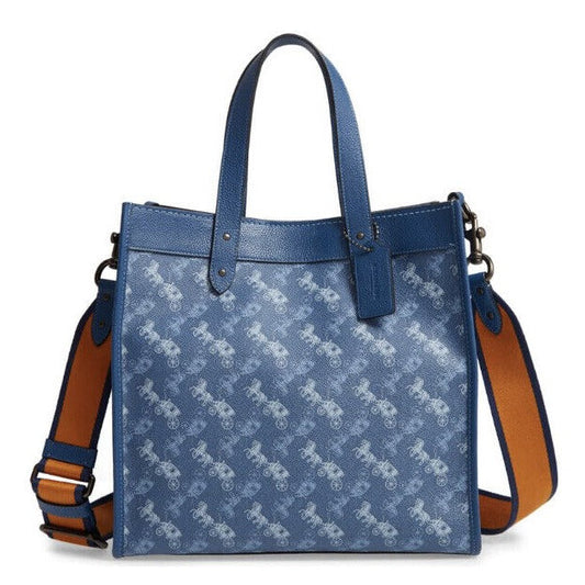 Coach Field Tote In Signature Canvas With Horse And Carriage Print Bag  - Blue