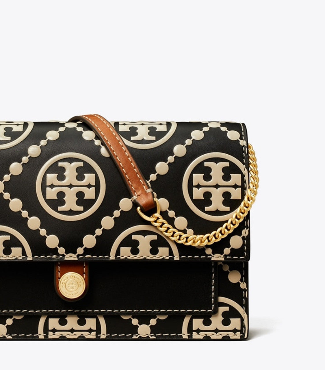 Tory Burch  T Monogram Contrast Embossed Chain Wallet